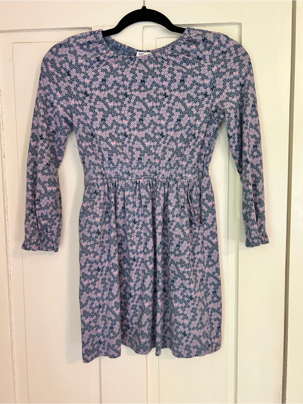 Fat Face Girls' Size 8/9 Long-Sleeve Pink/Blue  Butterfly Floral Dress